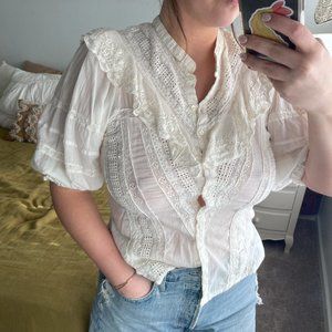 Free People High Neck Victorian Button Down L